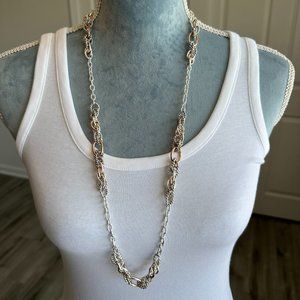Women NWOT  Long  Link Necklace Silver & Rose Gold Tone Chain Necklace